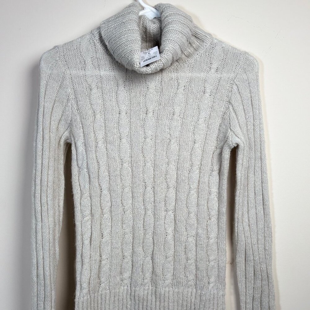 NWT J. Crew Factory Cable Knit Turtleneck Sweater Gray Wool Mohair Mix Size XS
